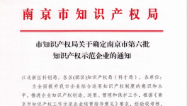 喜報(bào)！南京永能新材料有限公司獲選南京市知識(shí)產(chǎn)權(quán)示范企業(yè)！